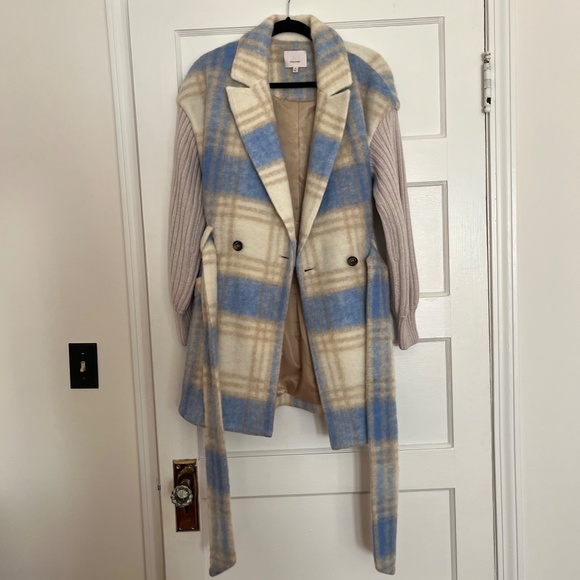 cinq a sept Jackets & Blazers - cinq a sept Aretha coat, size medium (M), blue and white plaid with belt